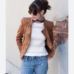 Zara Sheep Leather Tan cropped moto Jacket